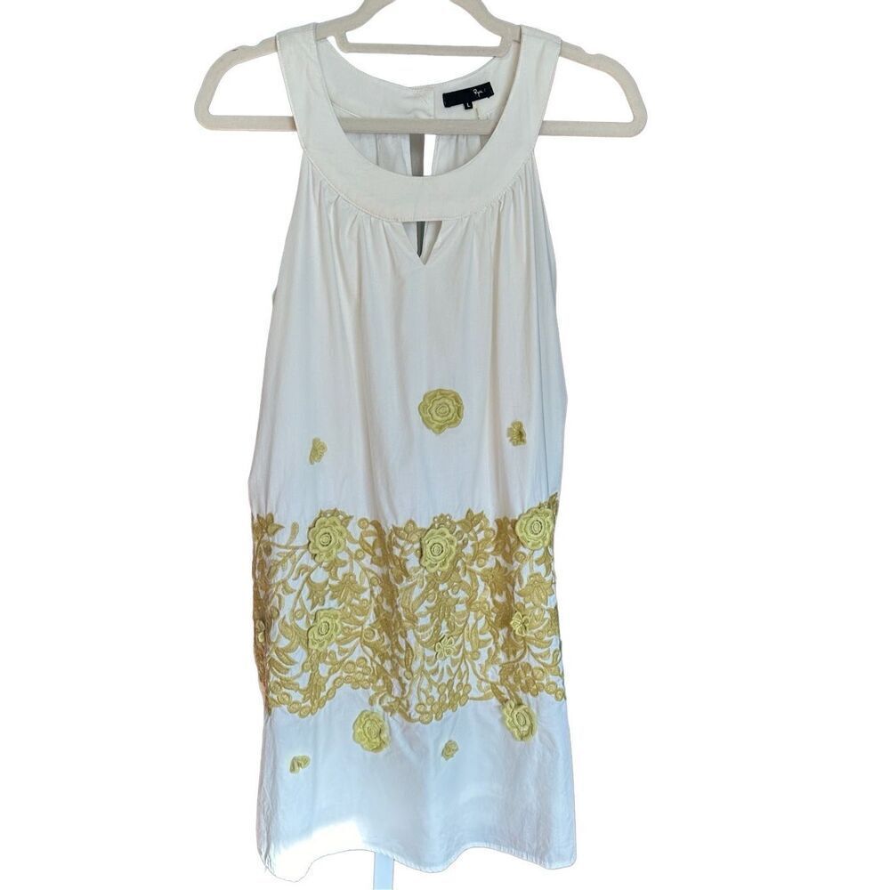 RYU White Green Floral Embroidered Boho Sundress Sz‎ L
